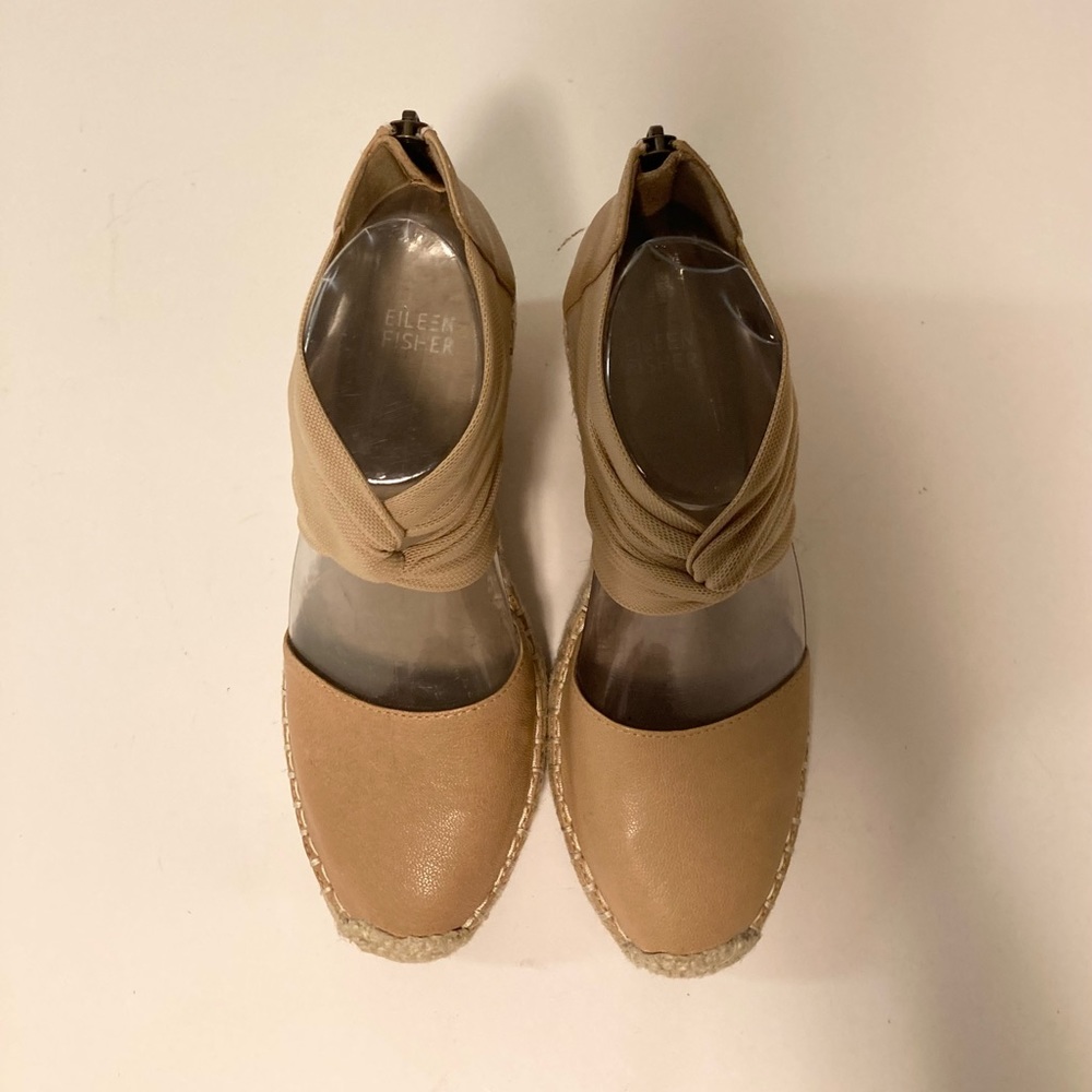 Eileen Fisher Cream Leather Ankle Fabric Strap Espadrille Wedges size 6 - Picture 6 of 16